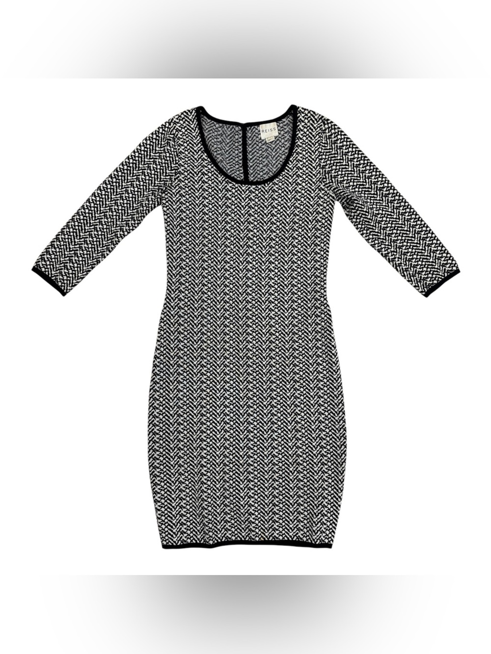 Reiss Nolita Black & White Bodycon Knitted Stretch Sweater Dress Size Small